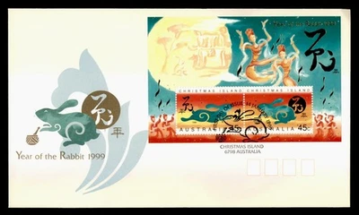 DR WHO 1999 CHRISTMAS ISLAND AUSTRALIA FDC NEW YEAR RABBIT CACHET S/S M61523 - Image 1 of 2