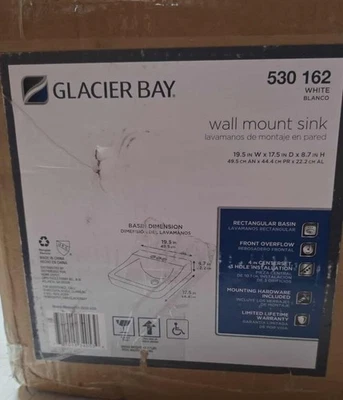 Glacier Bay Aragón 13-0010-ADA Fregadero de Baño Montaje en Pared Compacto Diseño 19" x 17" Foto 1 de 4
