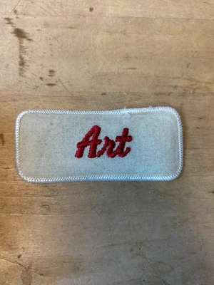 Vtg 70s ART Sew On Embroidered Clothing Jacket Uniform Name Patch RED & WHITE - Image 1 of 3