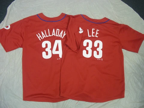 CLIFF LEE #33 OR ROY HALLADAY #34 PHILADELPHIA PHILLIES RED MAJESTIC YOUTH  JSY Cover