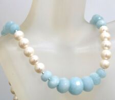 LARGE BLUE AQUAMARINE WHITE PEARL 925 STERLING SILVER NECKLACE Joy's Jewels