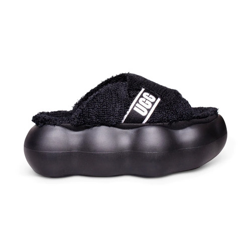 Sandalo nero nuovo senza scatola UGG Sugarcloud platform slide taglia 9 tessuto spugna 1138178