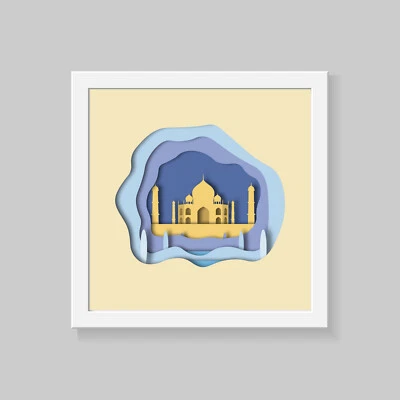 Taj Mahal Wall Art, layerd 3D effect Print Poster, famous cities wall art - Image 1 of 4