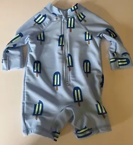Baby 0-3 month 50+ UV protection Rashguard swimsuit blue popsicles - Picture 1 of 4
