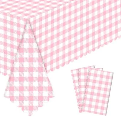 Pink Gingham Tablecloth, 54 X 108InchPlastic Pink Table 3 Pack Pink and White - Image 1 of 4