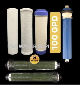REVERSE OSMOSIS RO/DI 6 FILTERS/MEMBRANE REPLACEMENT 6 PC Set - 100 GPD Membrane - Picture 1 of 1