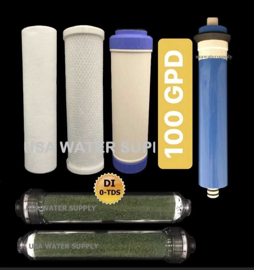 REVERSE OSMOSIS RO/DI 6 FILTERS/MEMBRANE REPLACEMENT 6 PC Set - 100 GPD Membrane - Image 1 of 1