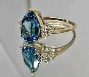 2.Ct Lab-Created London Blue Topaz Solitaire Wedding Ring 14K Yellow Gold Plated - Picture 1 of 2