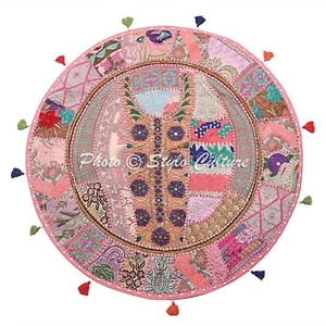 Indian Round Floor Pillow Cover Vintage Patchwork Living Room 28x28 Cotton Seat - Picture 1 of 4