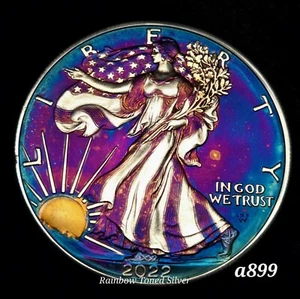 2022 American Silver Eagle Colorful Rainbow Toning #a899 - Picture 1 of 6