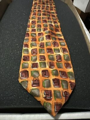 Corbata J Garcia Nevsky Coll 38 Naranja Brillante Cuadrada Obra de Arte Seda Colorida Hombres Foto 1 de 2