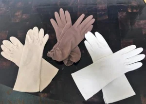 Gloves Vtg 1950's Petite Small 6-1/2 Lot 3 Above Wrist Neutral Tan Taupe Grandoe - Picture 1 of 9