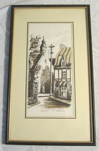 Framed Sketch or Print of Rue du Tresor, QUEBEC CITY -- Signed "C. DeGuire" - Picture 1 of 6
