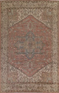 Pink Heriz Vegetable Dye Area Rug 8'x12' Hand-knotted Carpet - Picture 1 of 12