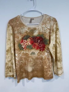 T-shirt donna Susan Lawrence taglia large manica lunga girocollo panna e marrone fruttata - Foto 1 di 5