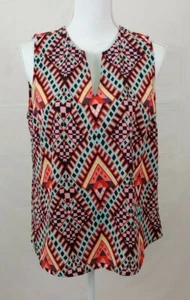 Renee C Womens Top Medium Sleeveless V Neck Split Geometric Print Colorful - Picture 1 of 5