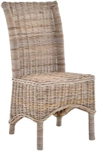 Rattan Esszimmerstuhl hohe Rückenlehne Rattanstuhl Korbstuhl (Grau Natur) - Bild 1 von 9