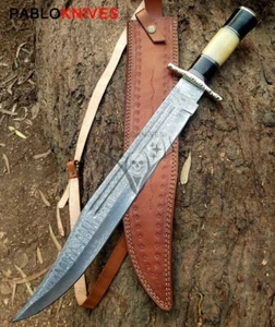 MINI ESPADA BOWIE DE ACERO DAMASCO FORJADO A MANO DE 20" Mango de huesos - Imagen 1 de 5