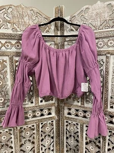 Free People Gathered Sleeve Blouse NWT Size Large - Picture 1 of 3