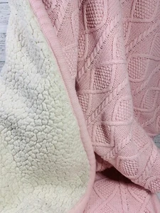Elegant Baby Blanket Pink Cable Knit & Sherpa Lovey Security - Picture 1 of 3