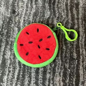 Plush Watermelon Coin Purse Bag Charm Zipper Mini Round Wallet Clip Soft Fruit - Picture 1 of 5