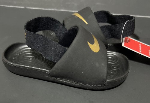 Sandali ragazzo taglia 7 NIKE Kawa BV1094 slide nero oro cinturino elastico posteriore EU 23