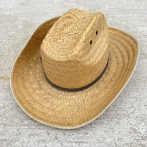 Vintage Cowboy Hat Red Woven Wicker Style Size Medium Light Brown READ - LN - Picture 1 of 5