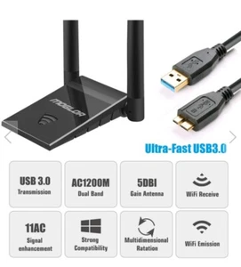 Moglor WLAN USB WiFi Antenna PC Dongle 5GHz/867Mbps 2.4 GHz/300Mbps 5dBi - Picture 1 of 3