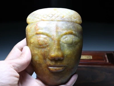 Hongshan Cultue Antiguo Hetian Jade Tallado Figura Facial Cabeza Máscara Amuleto Colgante JW004 Foto 1 de 4