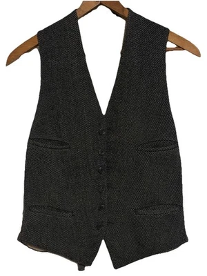 ~ Chaleco de Colección 36S Años 40 Chaleco Extraño Sarga Gris 6 Botones 4 Bolsillos Correa Trasera S Foto 1 de 4