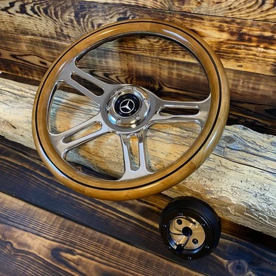 14" Wood Steering Wheel For Mercedes Benz W108 W109 W114 W115 W123 W124 W201  - Изображение 1 из 4