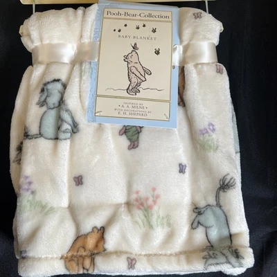 New- Soft Plush Fleece CLASSIC POOH & EYEORE FRIENDS Baby BLANKET 30x40" - Image 1 of 4