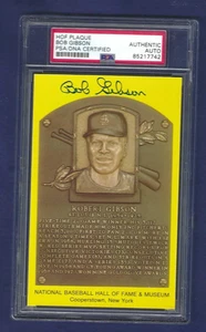 Bob Gibson Baseball HOF Autographed Plaque Postcard St Louis Cardinals PSA SLAB - Picture 1 of 1