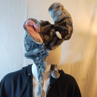 Elephant Hat Gray w Pink Ears Costume Halloween Anime  Fuzzy Warm Novelty Winter - Image 1 of 4