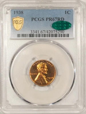 1938 PROOF LINCOLN CENT - PCGS PR-67 RD, SUPERB GEM! CAC APPROVED! - Image 1 of 3