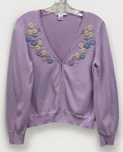 Real Clothes Vintage 1980’s Beaded Lavender Long Sleeve Cardigan Women’s PM - Picture 1 of 10