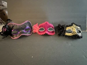 Lot (3) Masquerade Ball Masks Black/Gold, Pink,Black/Purple Pre-Owned.  - Picture 1 of 14