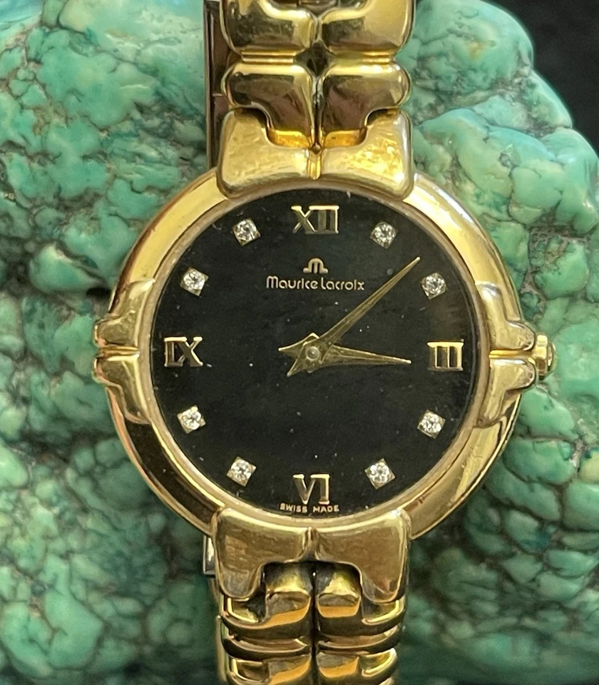 Reloj Maurice Lacroix Oro Galvanizado Damas 3 Joyas Cuarzo Suizo ¡Funcionando! Foto 1 de 4