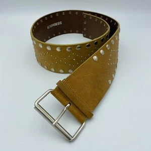 Express Women's Italian Leather Belt Tan with Silver Tone Studs 41" Size M Boho - Picture 1 of 7