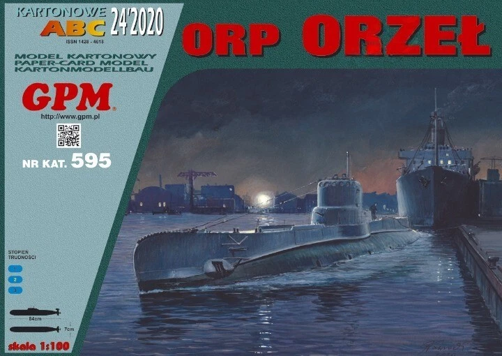 ORP Orzeł Polish Submarine Card Paper Cut Out Model Kit GPM 1:100 - Image 1 of 1