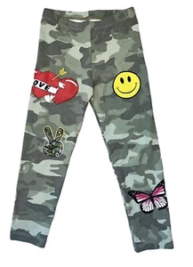 Flowers By Zoe Girls Camo Tattoo Print Happy Face Butterfly Peace Leggings Sz 5 - Picture 1 of 3