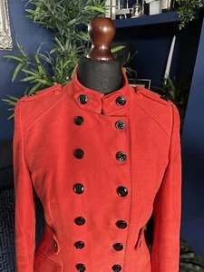 Karen Millen Red Military Style Pea Trench Coat UK 10 Rust Burnt Orange Womens - Picture 1 of 9