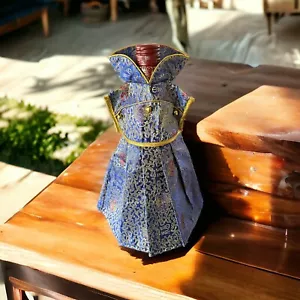 Wine Bottle Cover Oriental Chinese Qipao Blue Dress Chinese Gift Decor READ - Picture 1 of 5