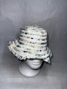 GIRLS KIDS WHITE 100% PAPER STRAW FLORAL BUCKET HAT 6-12 MONTH OLD HT005 - Picture 1 of 5