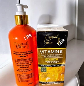 CRYSTAL GLOW CARROT BODY MILK X1 & VITC FACE SERUM,FAST WHITENING X1 - Picture 1 of 1