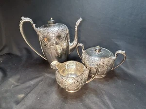 Rare Antique Wilcox N5 352 Shirley Tea Set Hand Chased Wood Knobs EUC - Picture 1 of 7