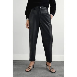 Zara 90s Faux Womens Leather Shiny Baggy Pants size Large Black - Picture 1 of 11