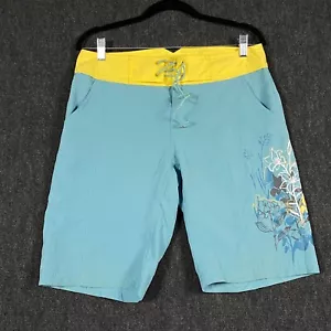 The North Face Womens Size 10 Board Shorts Floral Aqua Green Drawstring Pockets - Picture 1 of 14