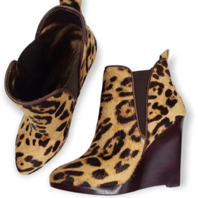 Botines Pelle Moda pelo de becerro talla 7,5 M estampado animal cuña madera mafia esposa Foto 1 de 4