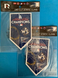 Two 2017 LA Dodgers NL Champions 22nd Pennant World Series Cling Decal 3x5 X2 - Picture 1 of 2
